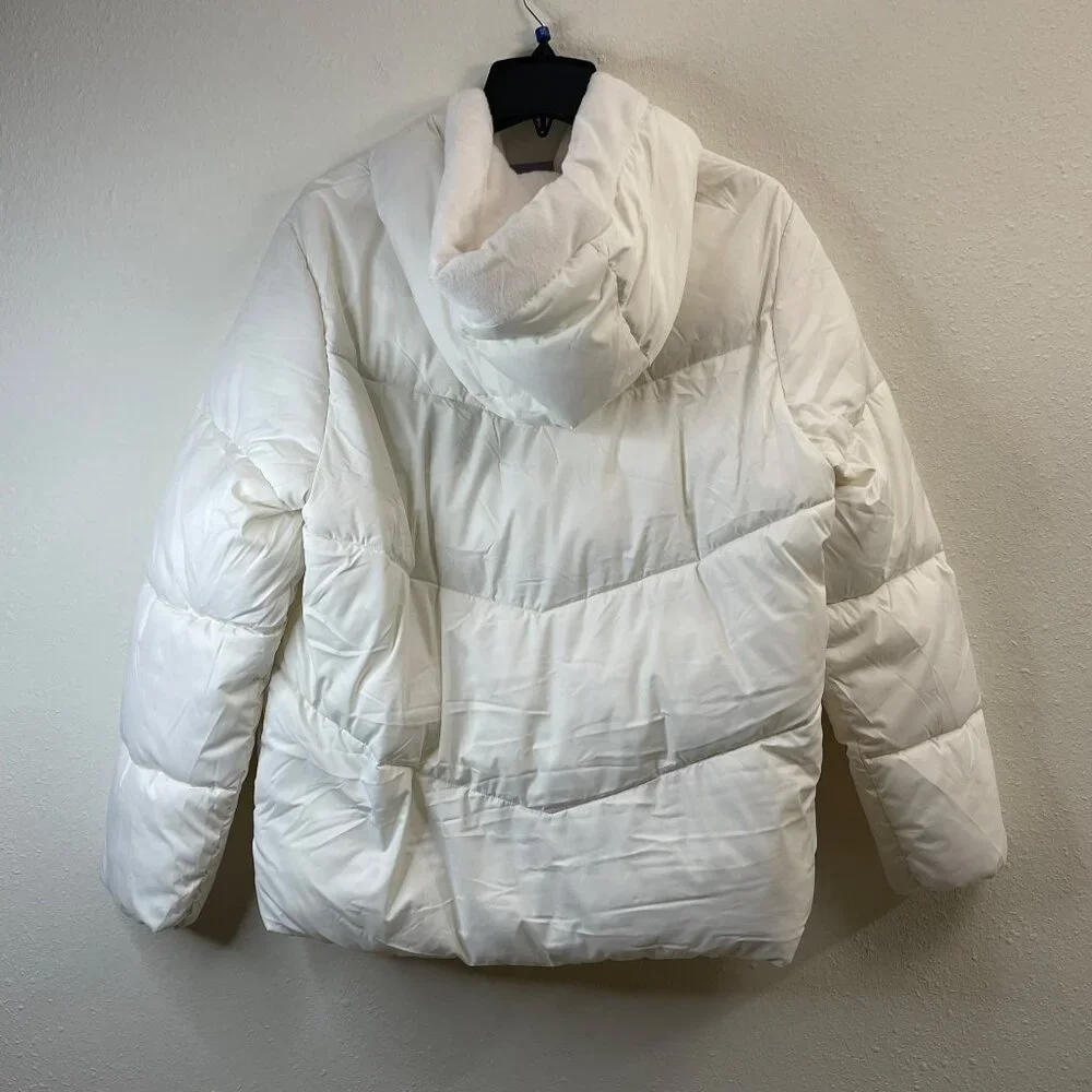 32 Degrees Heat Womens White Hooded Puffer Jacket L With Snap Closures & Pockets - Picture 3 of 11